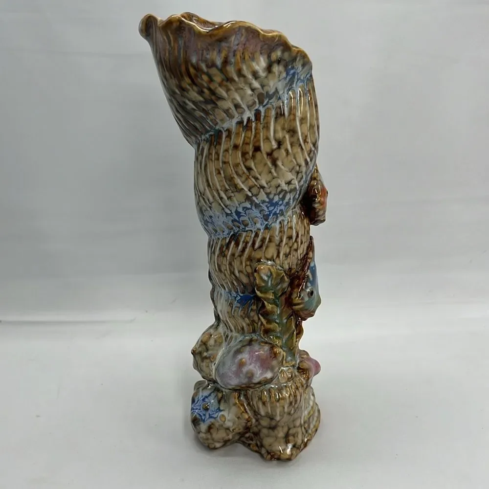 Beautiful Rainbow Seashell and Fish Signed Vase